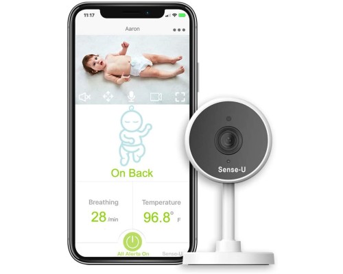  Набор Радионяня Sense-U Smart Baby Monitor 3 c камерой, аудио, видеоняня с датчиками дыхания, опрокидывания, сенсорными датчиками температуры. Ночное видение, двусторонняя связь, обнаружение движения, большой радиус действия и бесплатное приложение